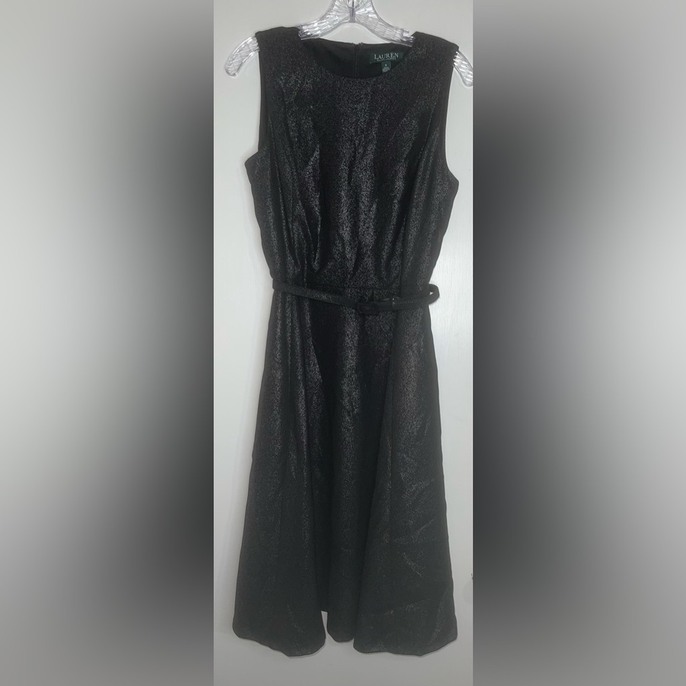 Lauren Ralph Lauren Vintage Charcoal Shimmer Belted Sleeveless Dress - Size 8